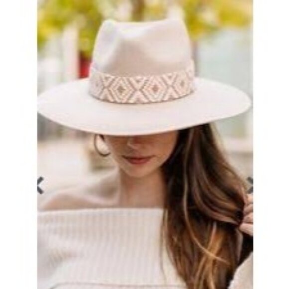 Olive & Pique Ella Wool Felt Gambler Flat Brim Western Hat with Aztec Band‎ OS - Picture 3 of 16